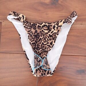 ASOS DESIGN Leopard Print Rib Knot High Leg Bikini Bottoms US Size 2